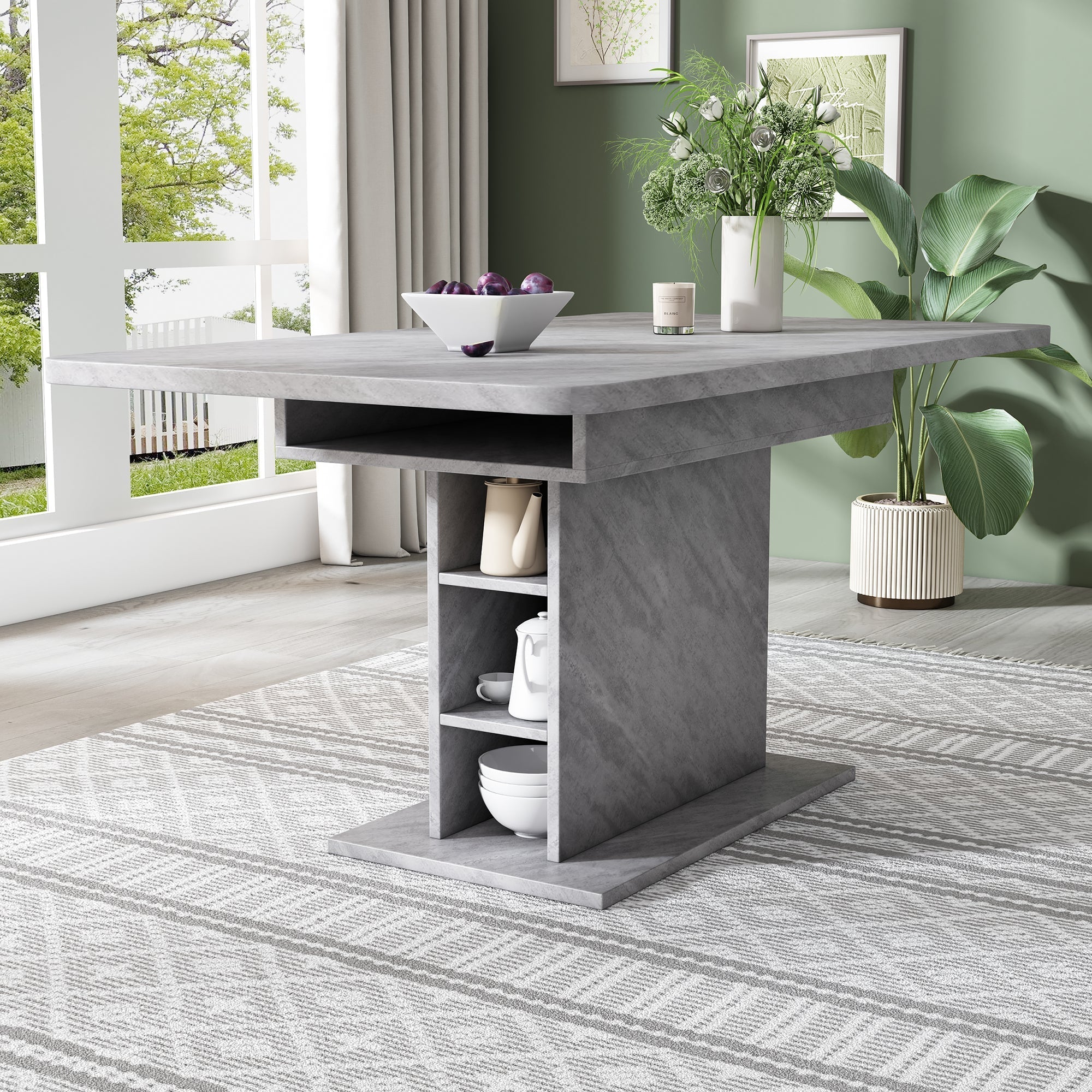 Extendable Dining Table, Space-Saving Multifunctional, Grey