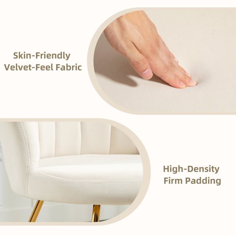 Velvet-Feel Accent Chair, Lotus Petal Design, Cream