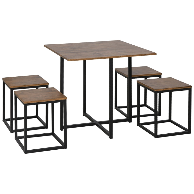 5 Piece Dining Set, Space Saving with Metal Frame, Brown