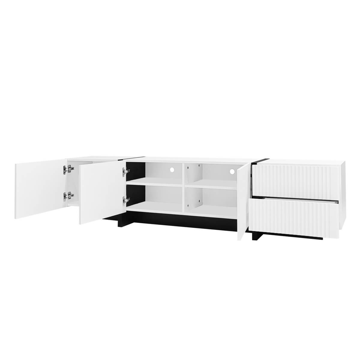 Modern Black and White TV Unit – 190cm TV Stand with 3 Doors and 2 Drawers