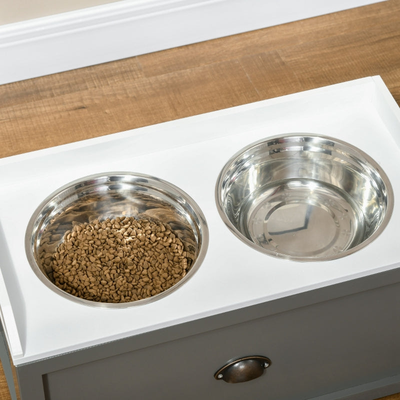 Stainless Steel Raised Dog Bowls with 21L Storage Drawer for Large Dogs - Grey