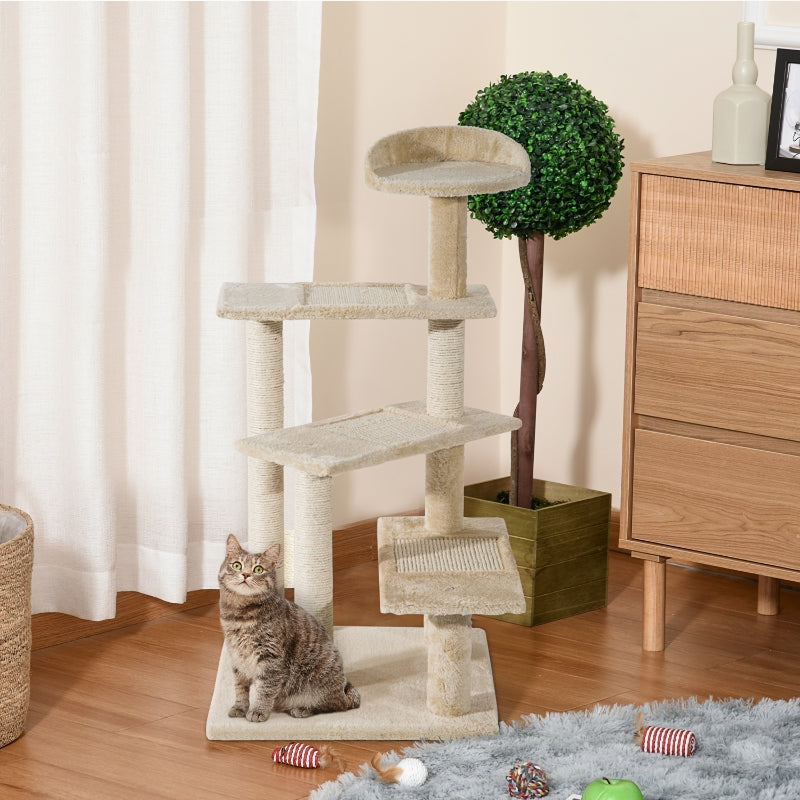 Cat Tree 100 cm Indoor Kitten Scratching Post Climbing Tower Beige
