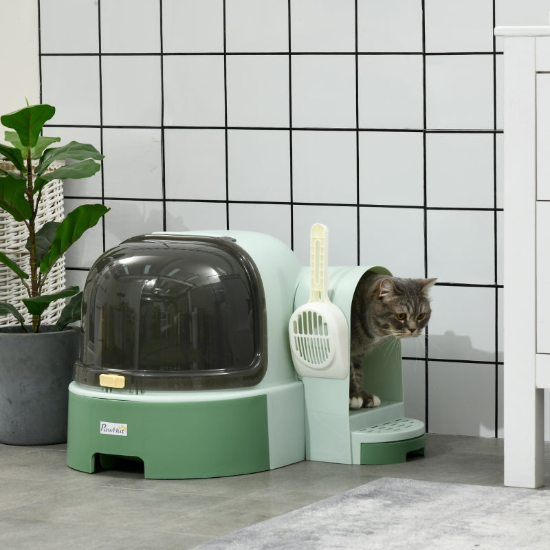 2 in 1 Cat Litter Box, Drawer Pans Scoop Openable Cover - Green