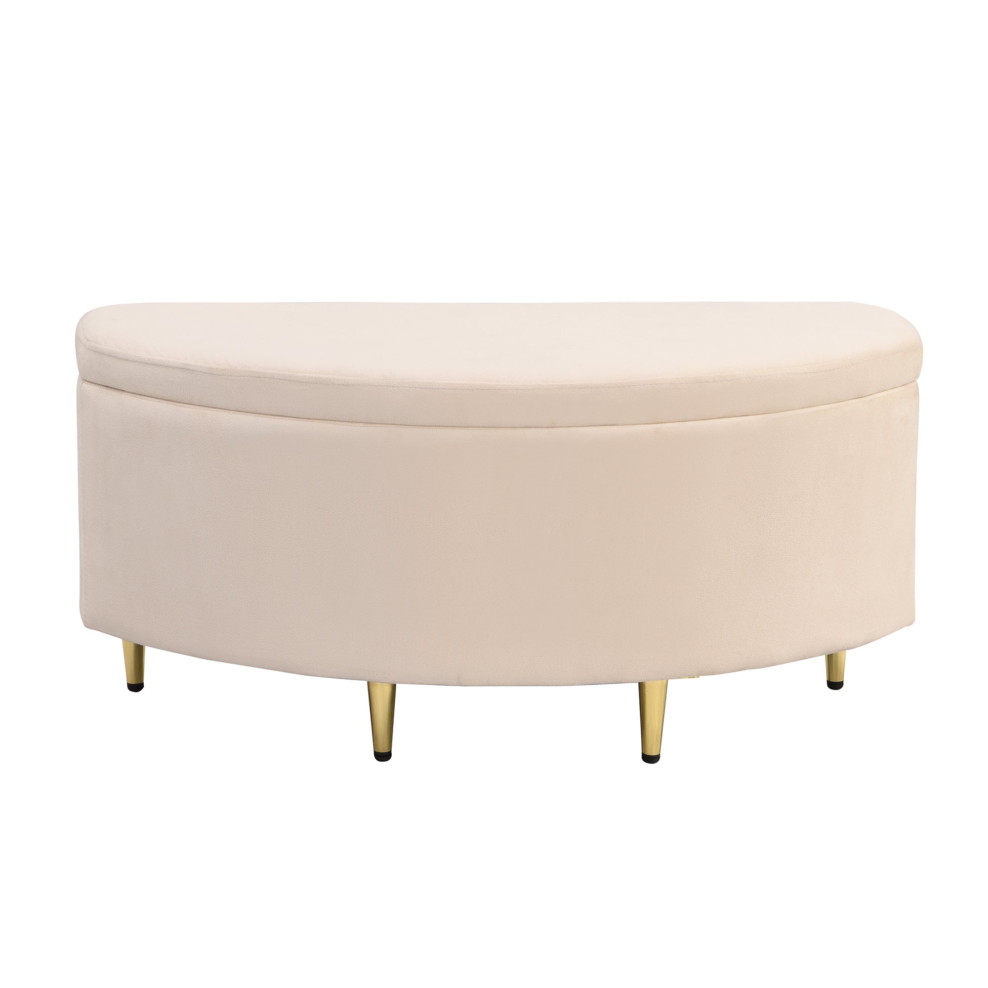Upholstered Bench with Storage Space, Velvet Storage Box and Metal Legs, Beige