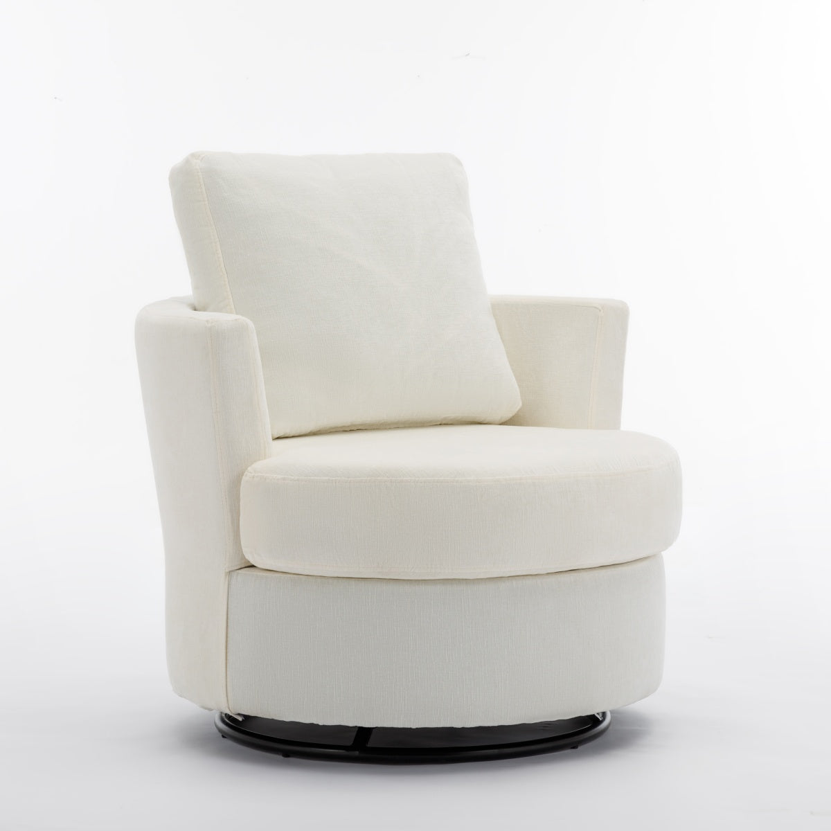 Chenille Swivel Armchair with Back Cushion Pillow, Thick Foam Pad, Ivory