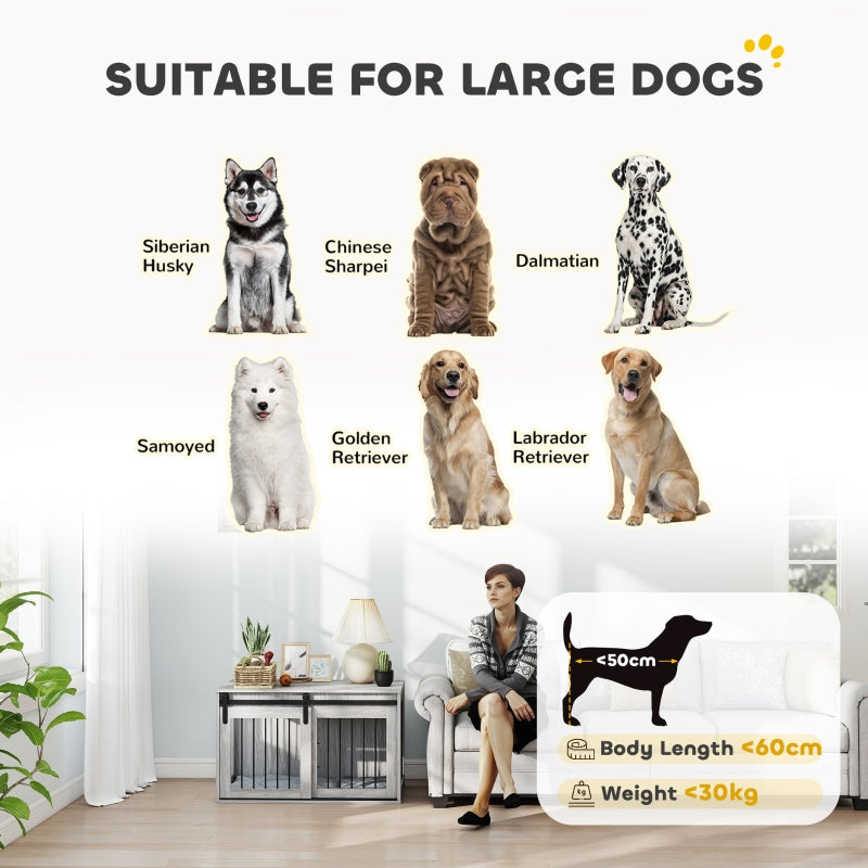 PawHut 98cm Dog Crate Furniture with Removable Cushion - Grey