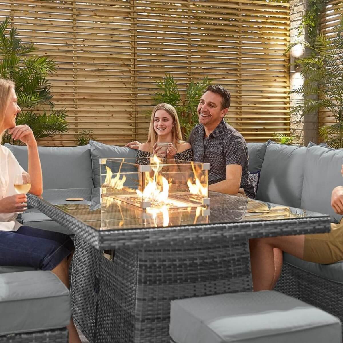 8-Seater Outdoor Corner Sofa Set with Rectangular Fire Pit Table and 3 Footstools – PAF-16591