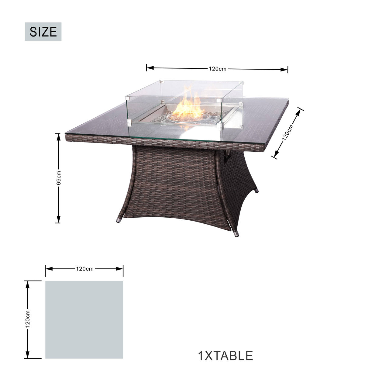 Hampton 4-Seat Outdoor Fire Pit Set - Square Fire Pit Table (PAG-1104+1122-BR)