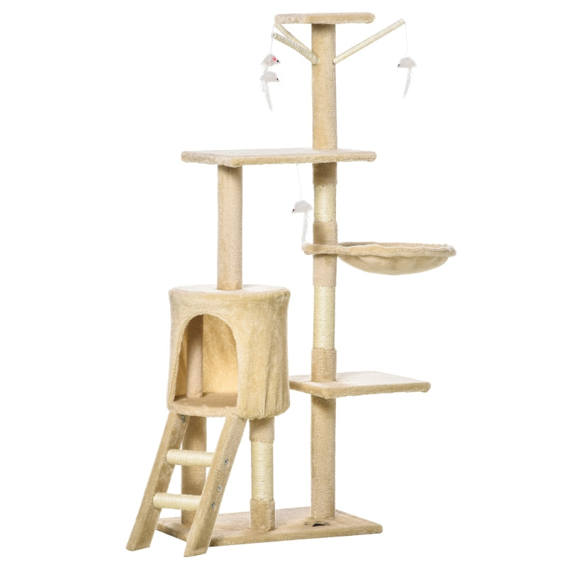 Cat Tree 135cm Kitten Tower Scratching Post Climbing Tower, Beige