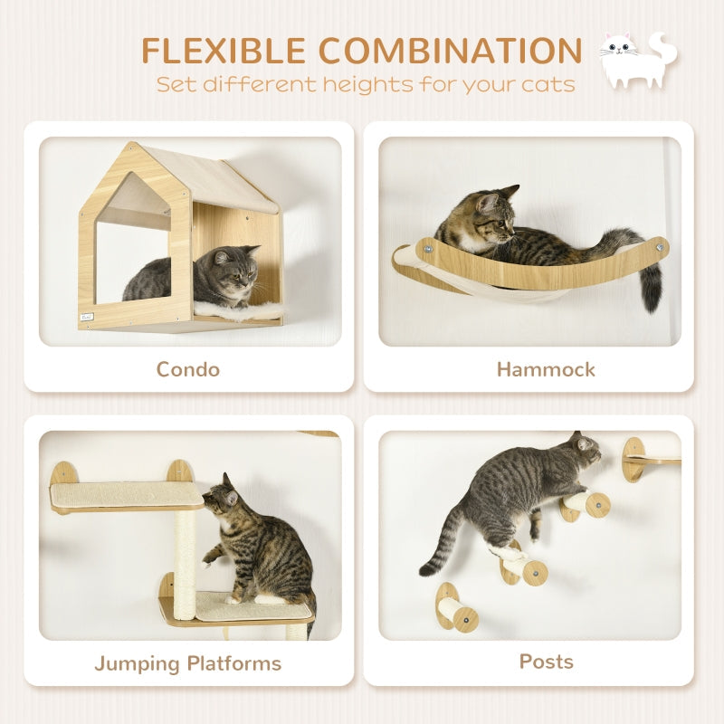 Cat Shelves Set 8 Piece with Cat House and Scratching Posts