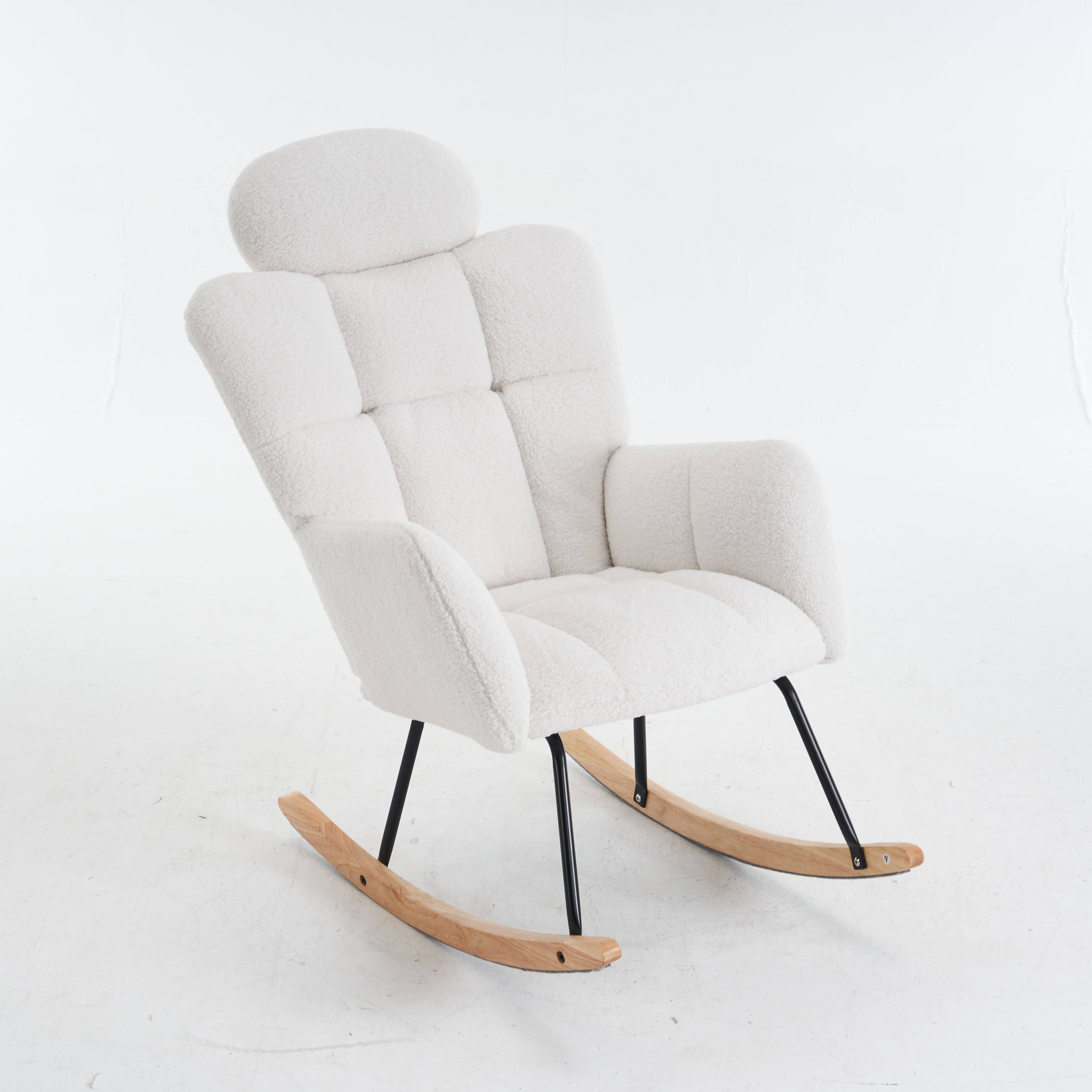 Soft Teddy Rocking Chair with Padded Seat, Tufted Upholstered - Ivory White