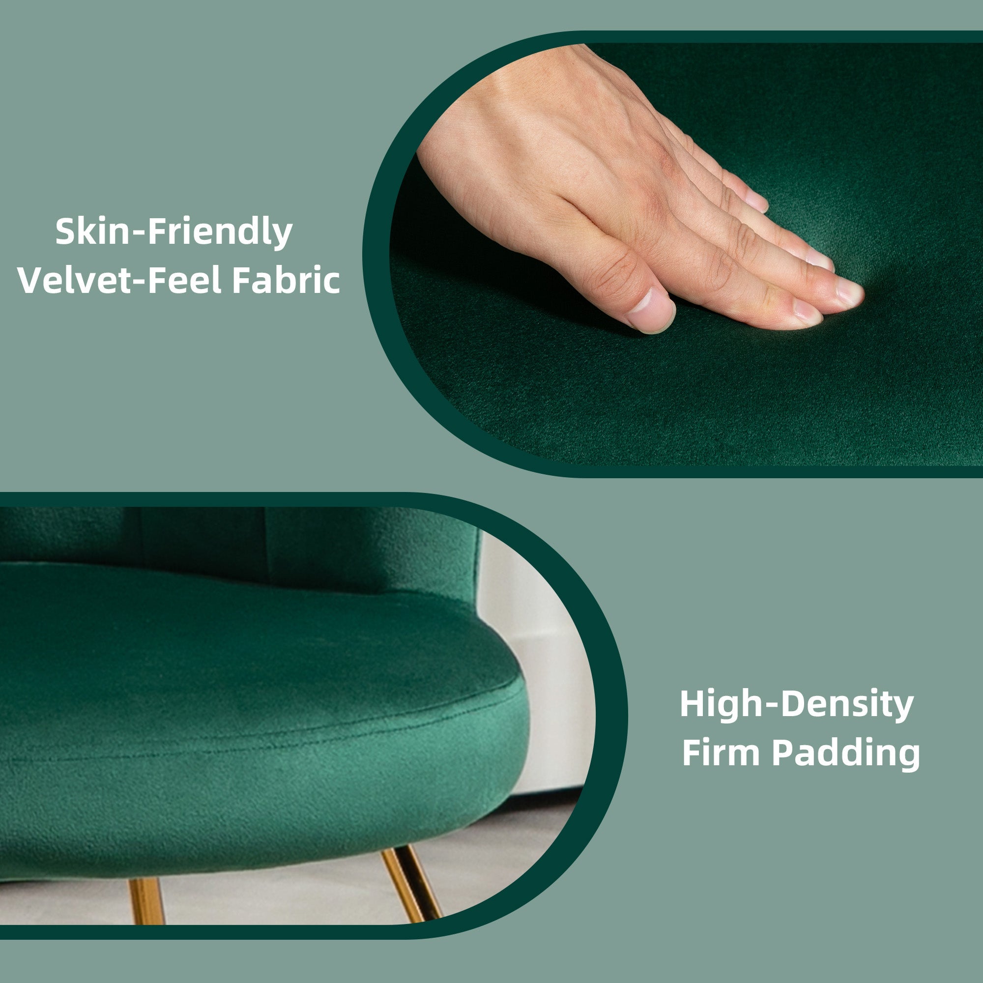 Velvet-Feel Accent Chair with Lotus Petal Design - Green