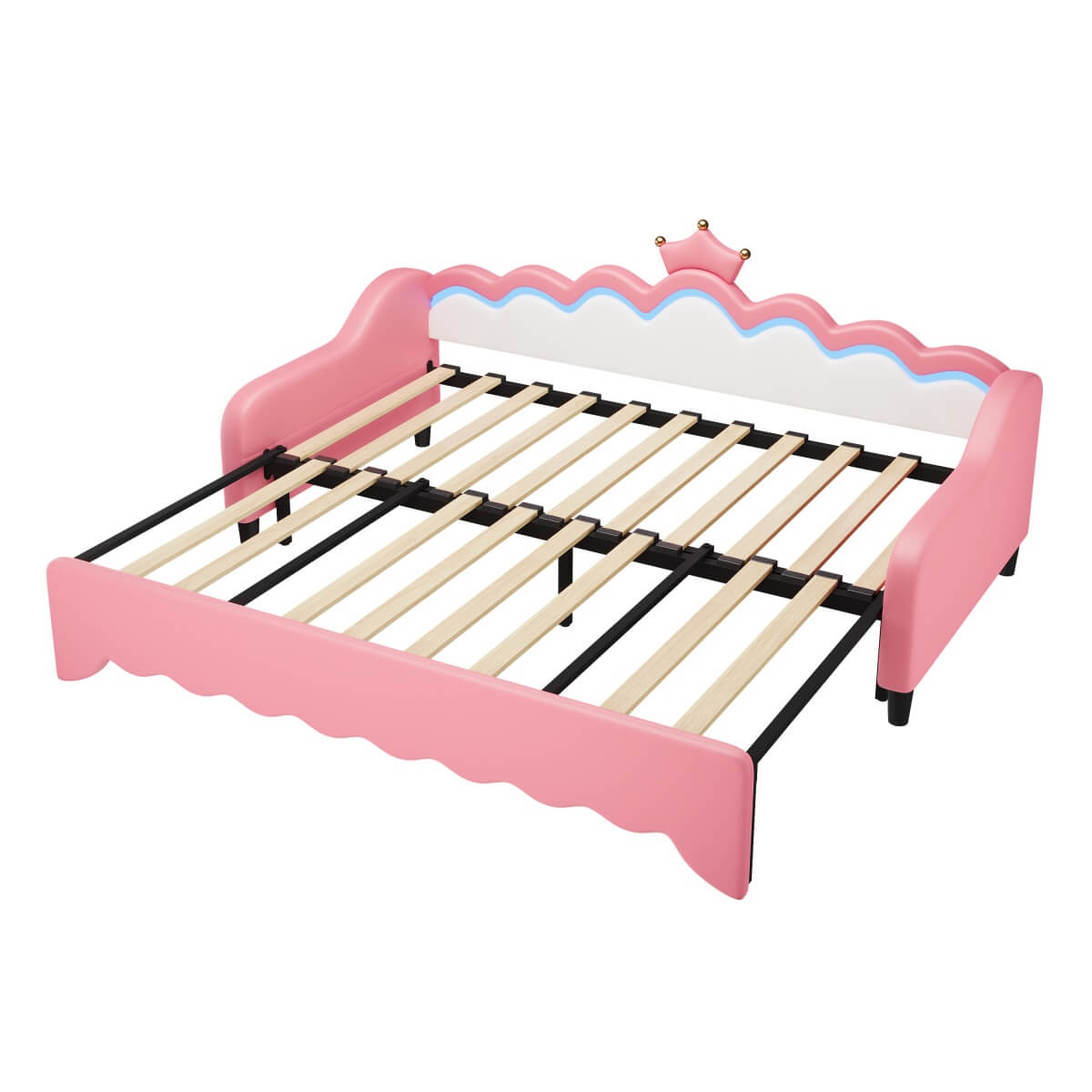 3FT Single Daybed with LED Crown Headboard – PU Leather Sofa Bed with Trundle for Living Room or Bedroom