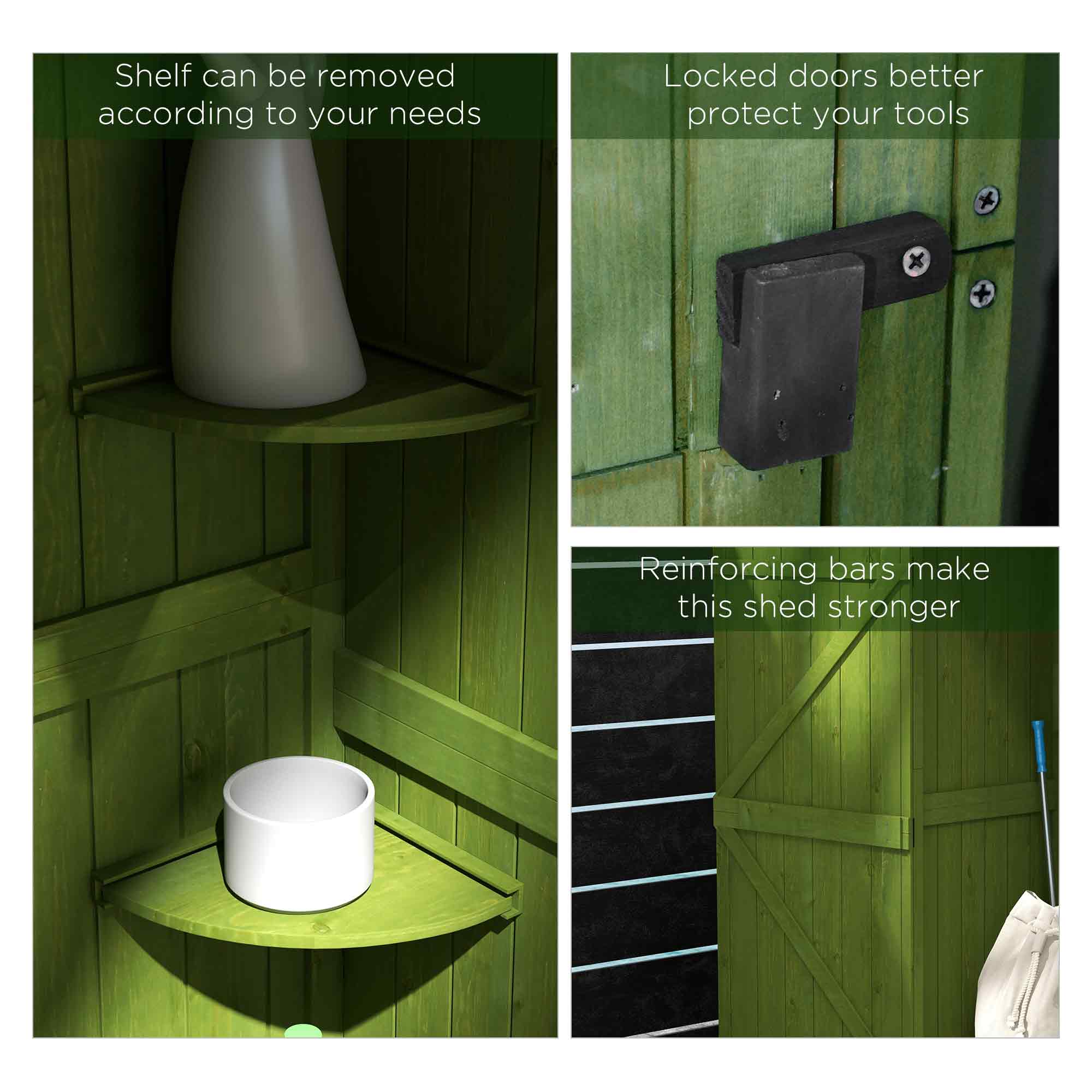 Small Shed, Tall Slim Garden Shed with 3 Removable Shelves, Wooden Green