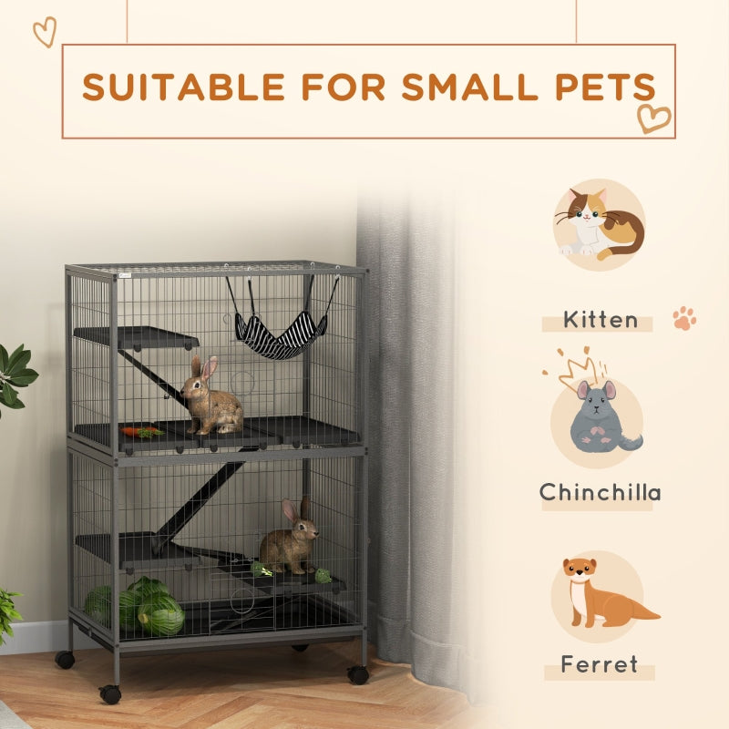 Small Animal Cage, Wheels Hammock Removable Tray, Grey
