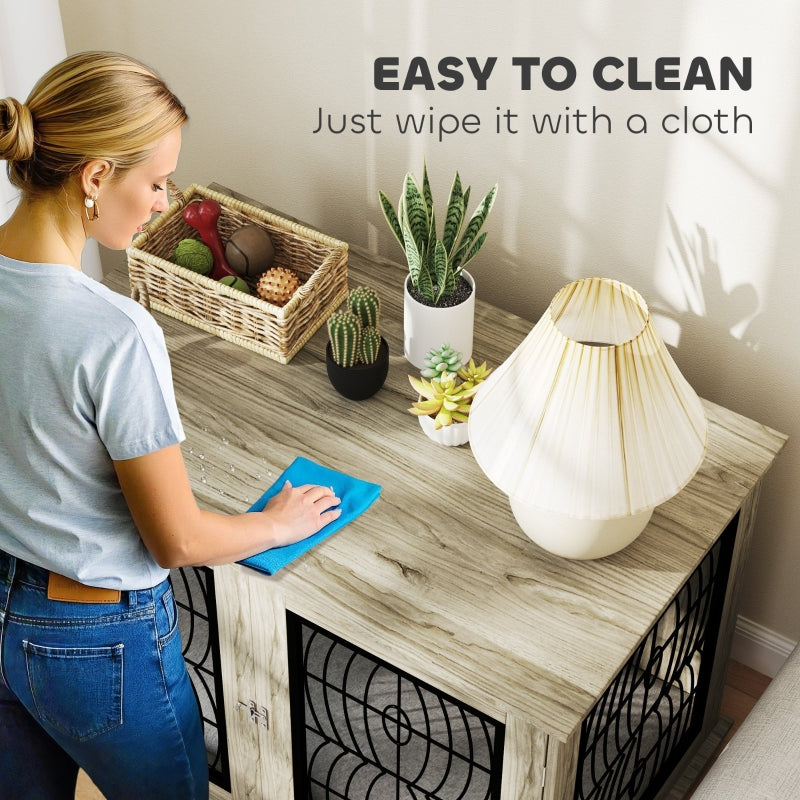 PawHut Indoor Dog Crate Furniture End Table with Cushion, Lockable Door, for Extra Large Dogs - Grey