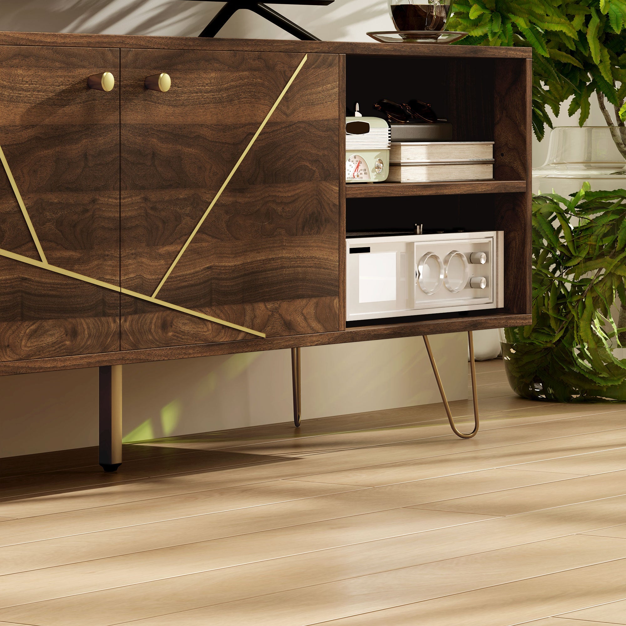 TV Stand Cabinet, Modern 130cm with Adjustable Shelves, Hairpin Legs, Double Door, Brown