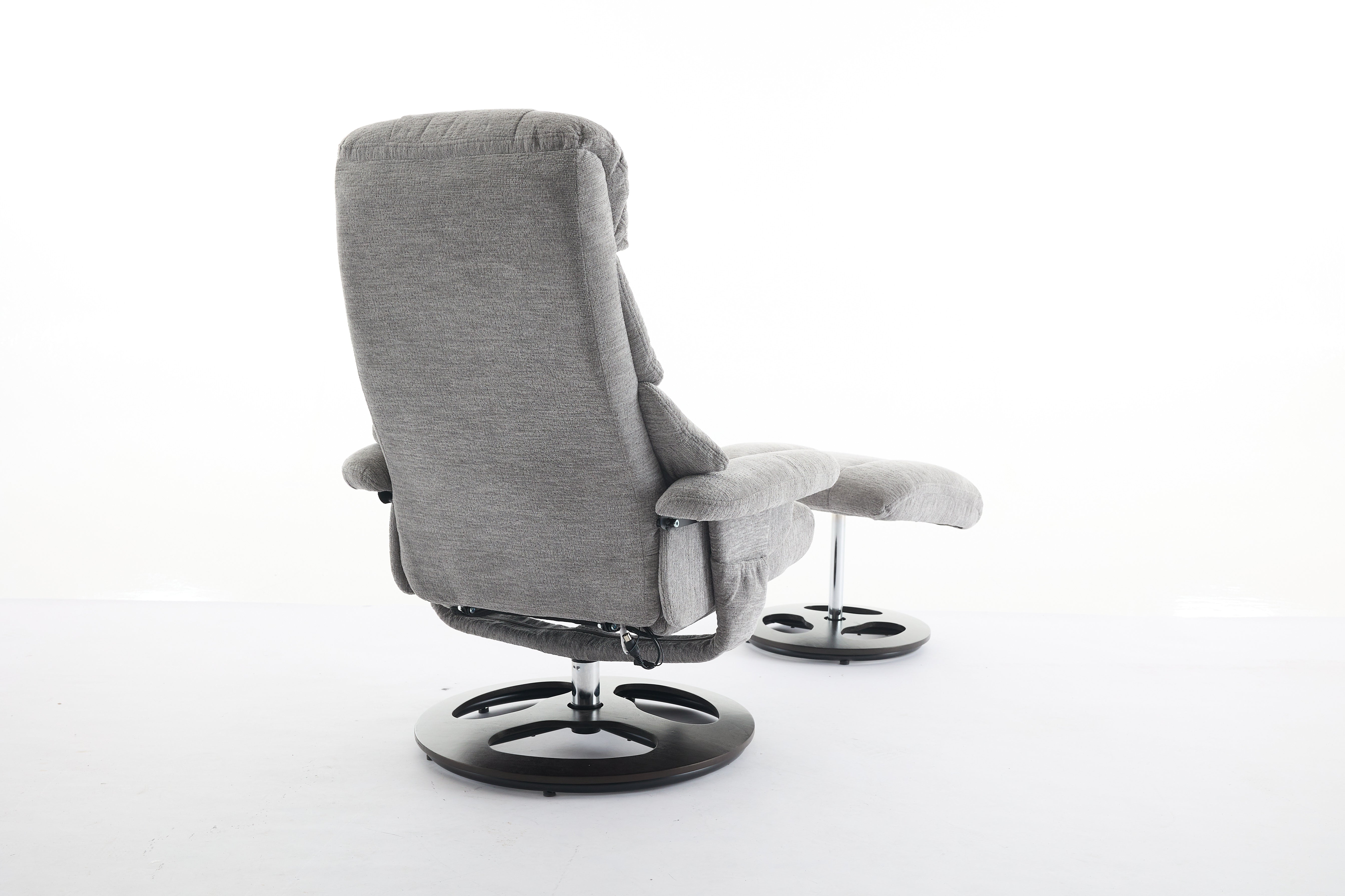 Chenille Upholstered Massage Recliner with Ottoman Footstool, 5 Points Massager, Wood/Metal Base, Grey