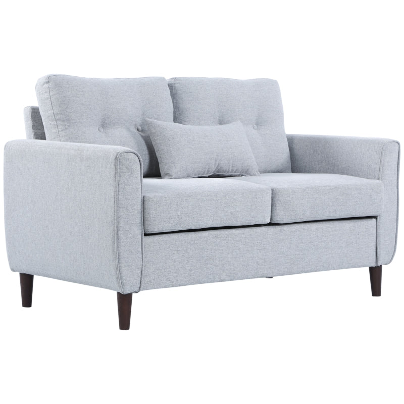 2 Seater Sofa, 140cm Tufted Love Seat with Wooden Legs, Light Grey Fabric