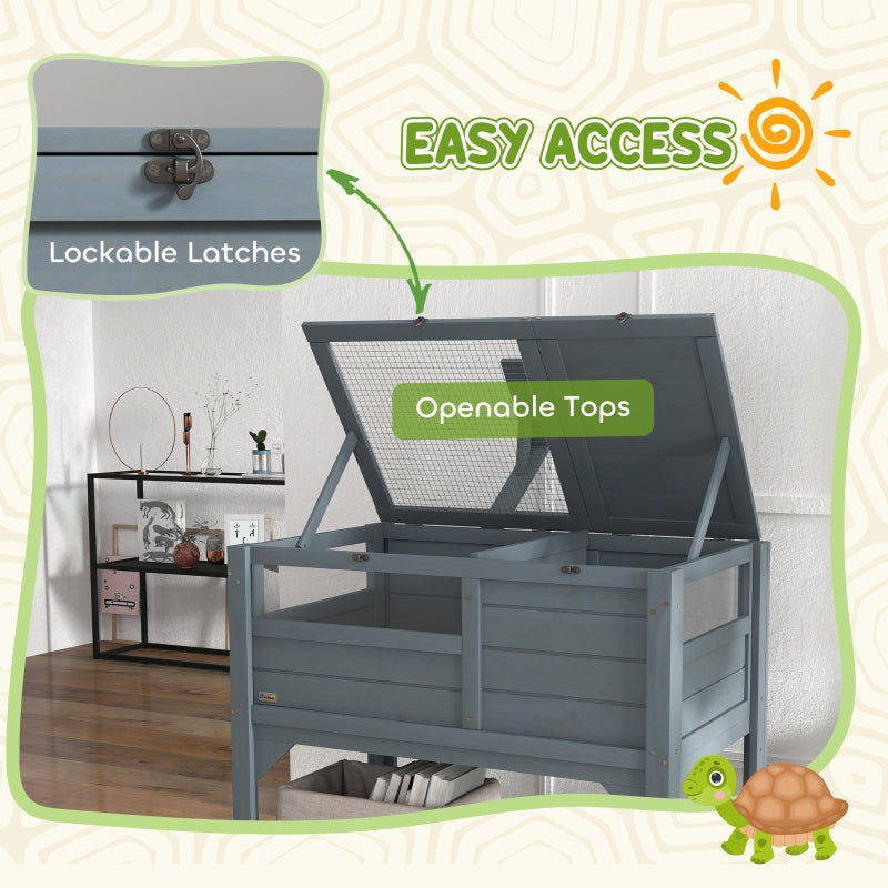 Wooden Tortoise House, Shelter Run Shelf Lamp Holder Tray, Grey