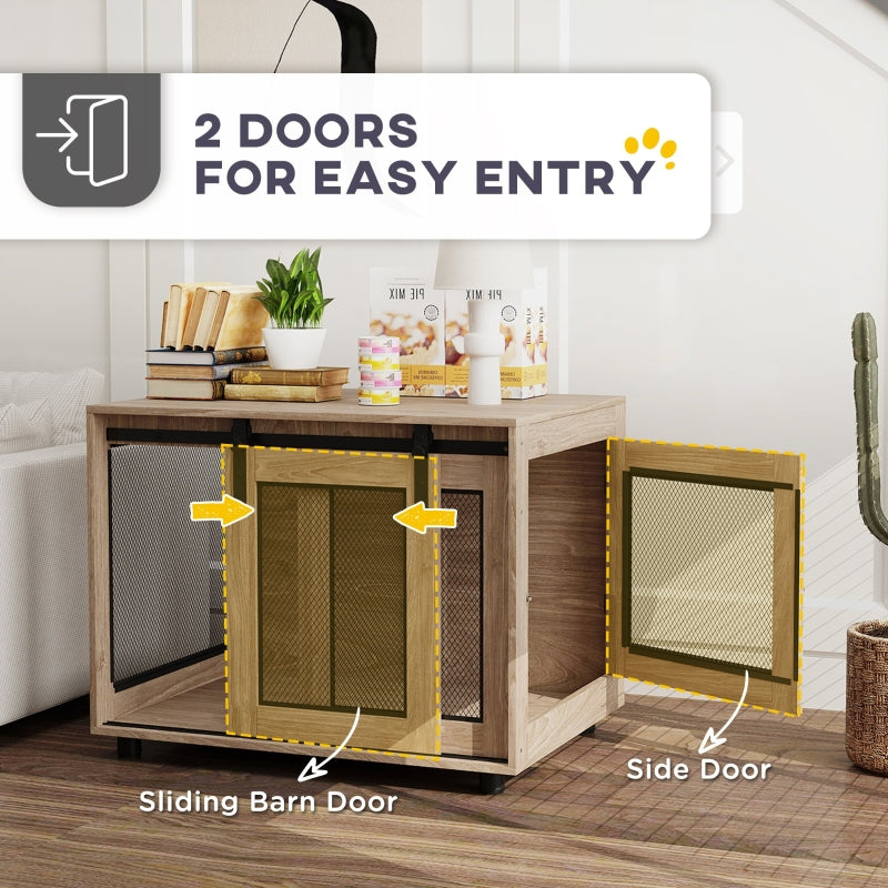 Dog Crate Furniture, Sliding Door for Medium Dogs, Brown