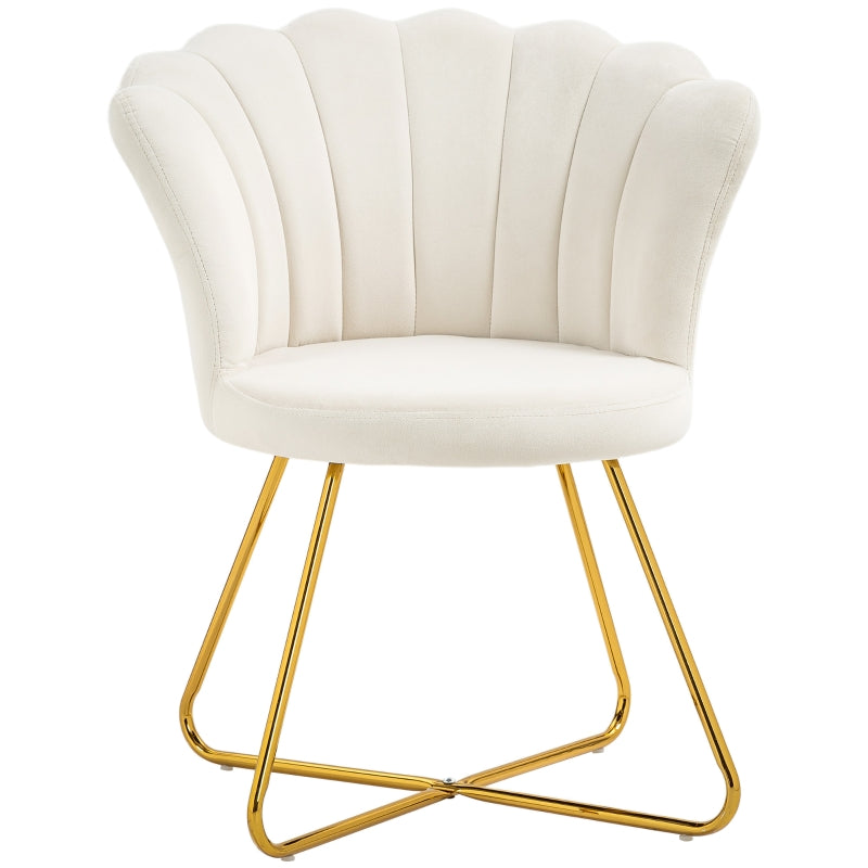 Velvet-Feel Accent Chair, Lotus Petal Design, Cream