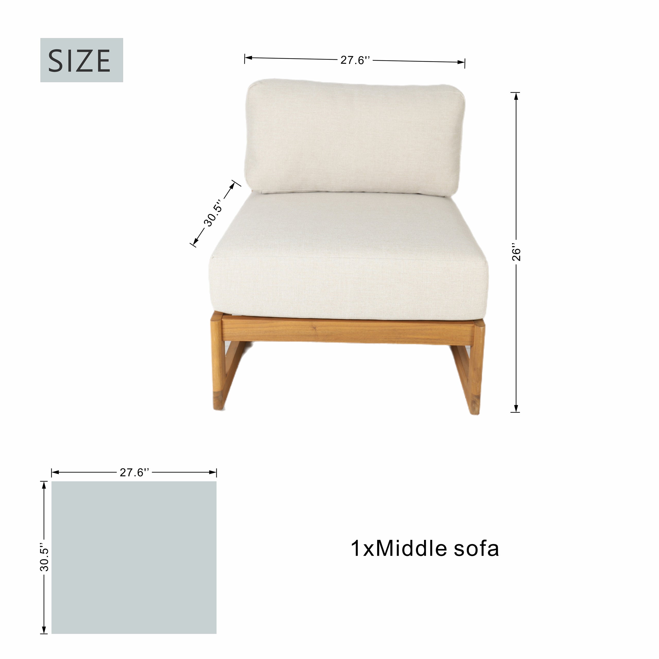 L-Shape 5-Seat Solid Acacia Sectional Sofa Set with Side & Rectangle Coffee Table (PAS-2516-LS+MS+CS+RS+PAS-2515-ST+TA)