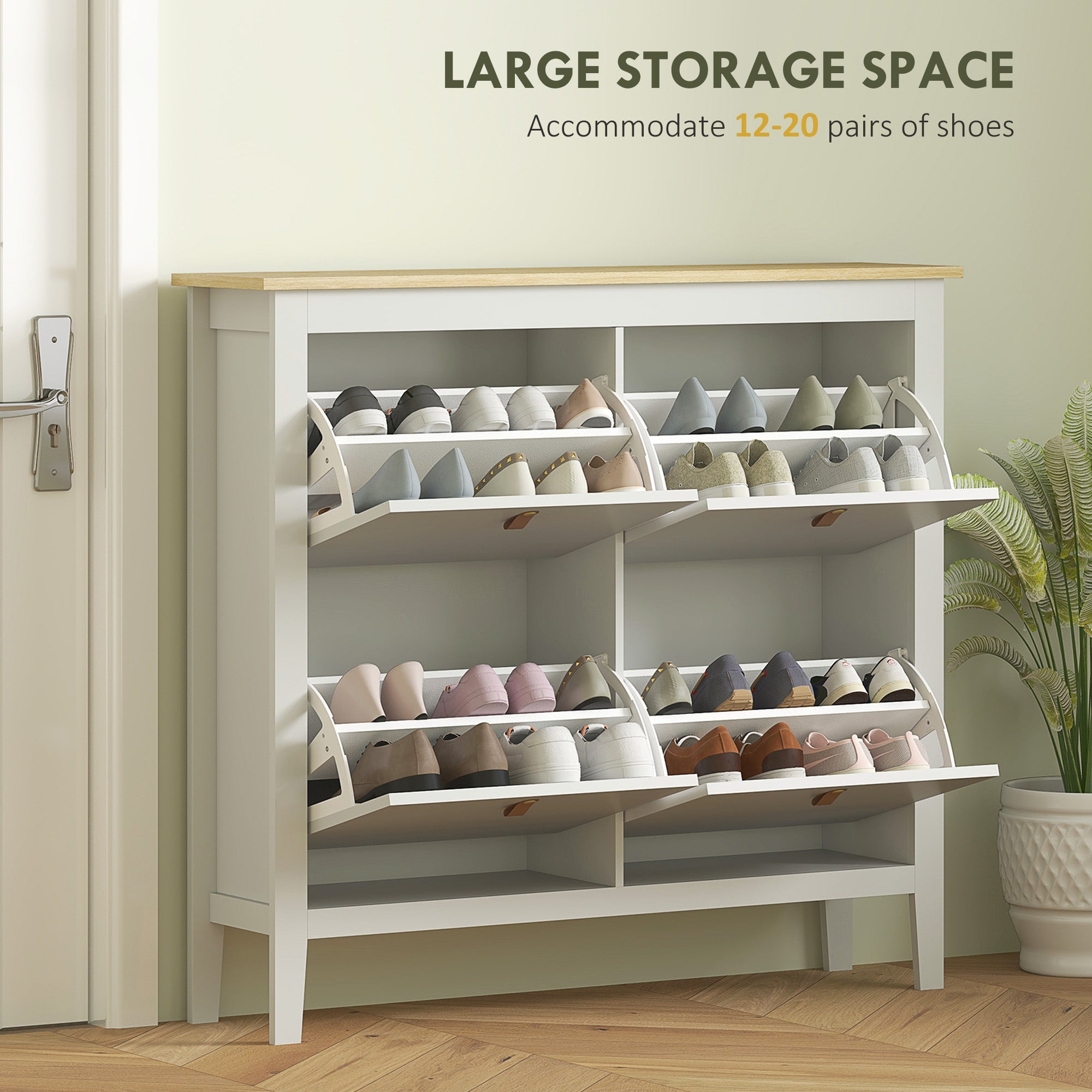 Modern Four-Drawer Shoe Cabinet with 20-Pair Capacity - White