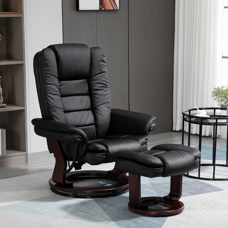 Recliner Chair with Footstool, 130kg Capacity, 135¡ã Reclining Swivel, PU Leather, Black