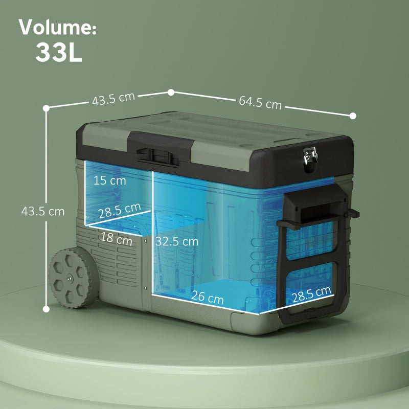 33L Camping Fridge Freezer Dual Zone Portable Car Electric Cool Box with Wheels and LED Light