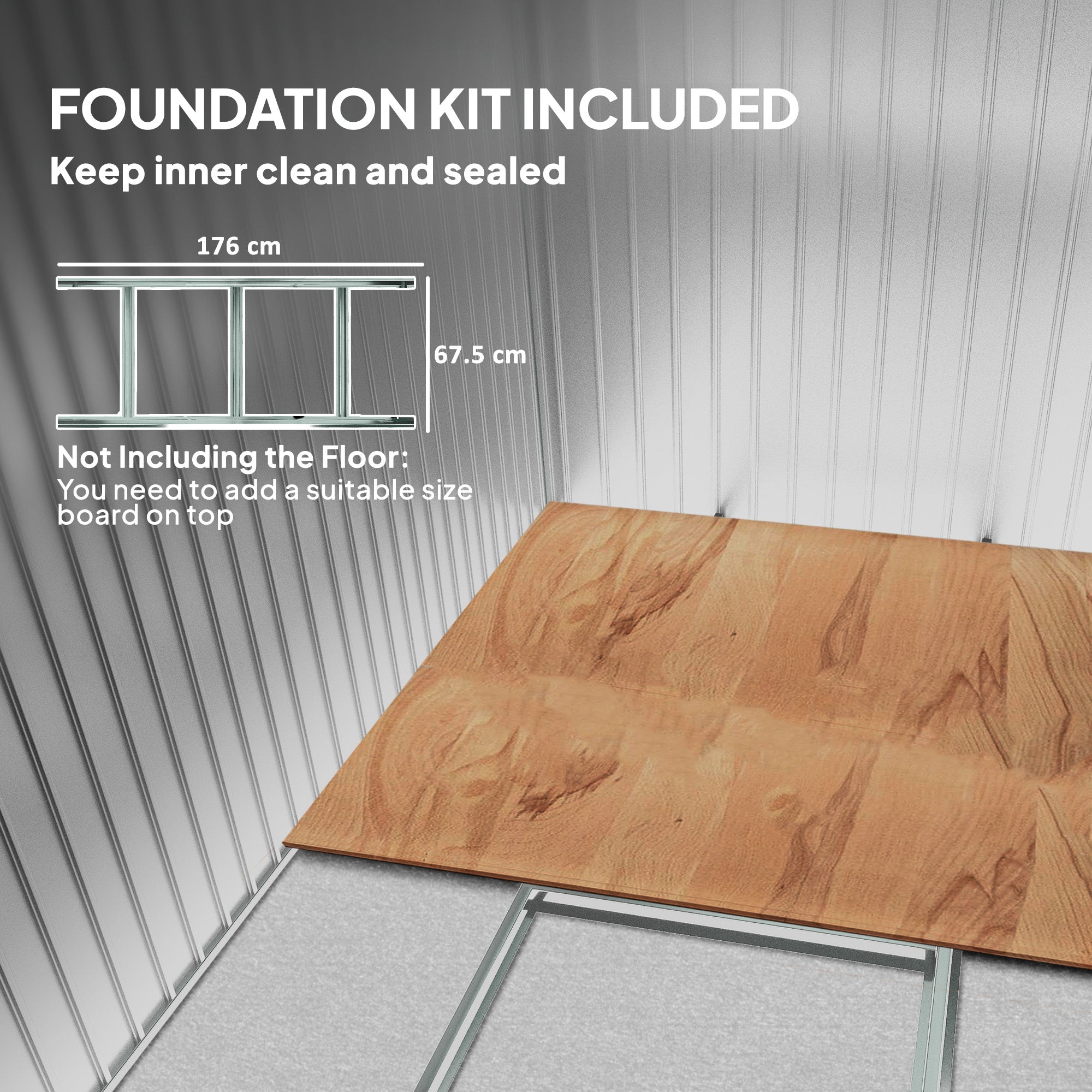 Metal Shed 6.5 x 4FT Galvanised, Lockable Tool Garden Shed with Double Sliding Doors, Vents, Light Grey Wood Effect