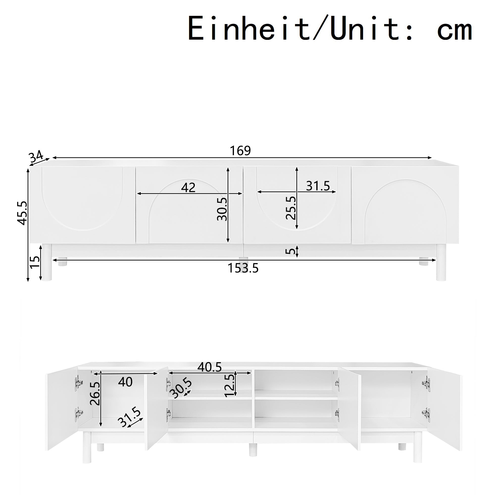 TV Cabinet with Curved Wave-Shaped Doors, Shelves, and Stabilizing Legs