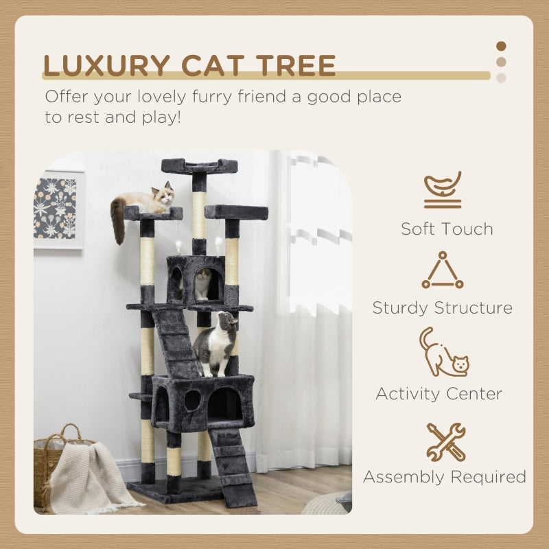 Cat Tree, 173cm Scratching House Activity Play Centre, Charcoal Grey