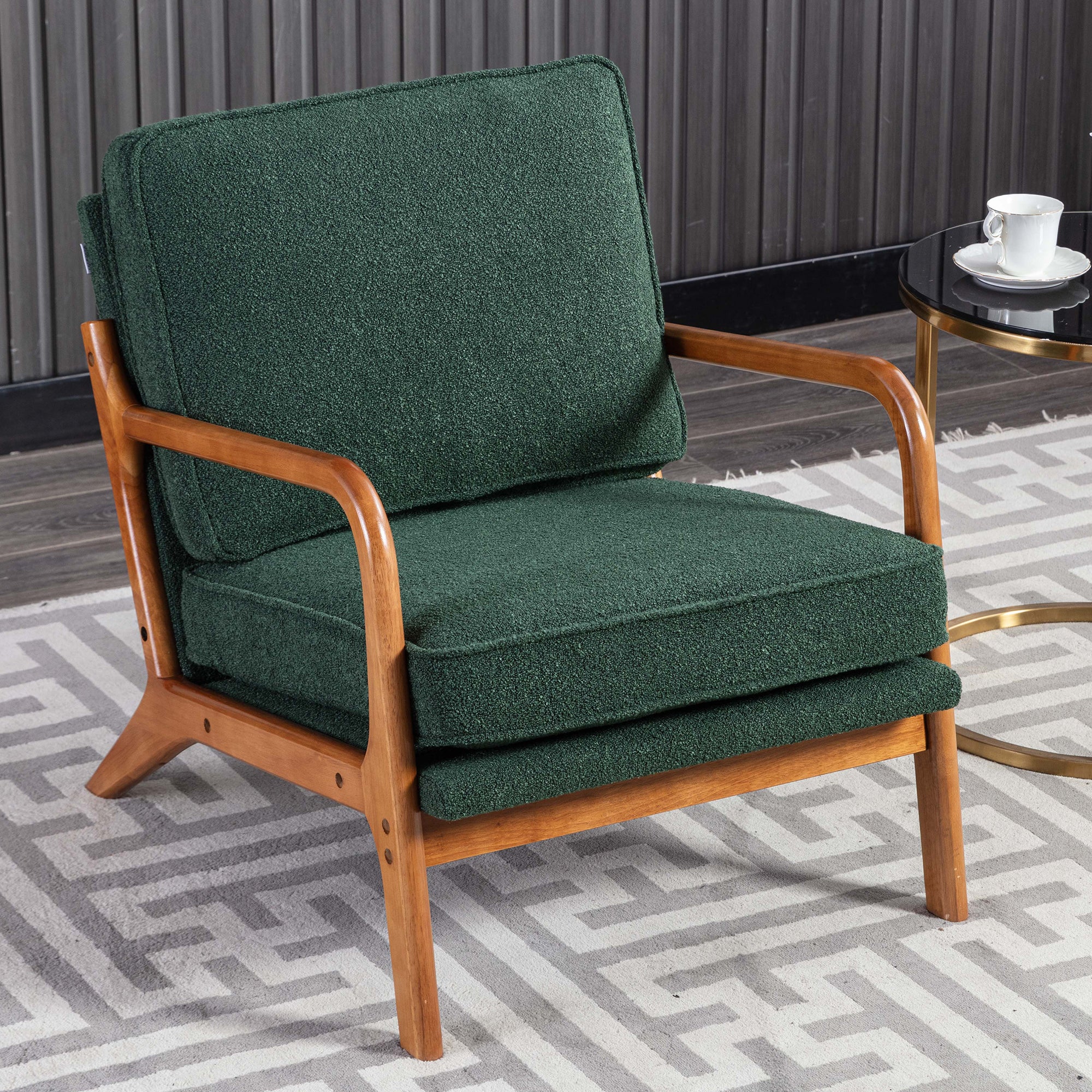 GOMYWAY Accent Chair Mid-Century Modern Armchair with Solid Wood Frame, Emerald