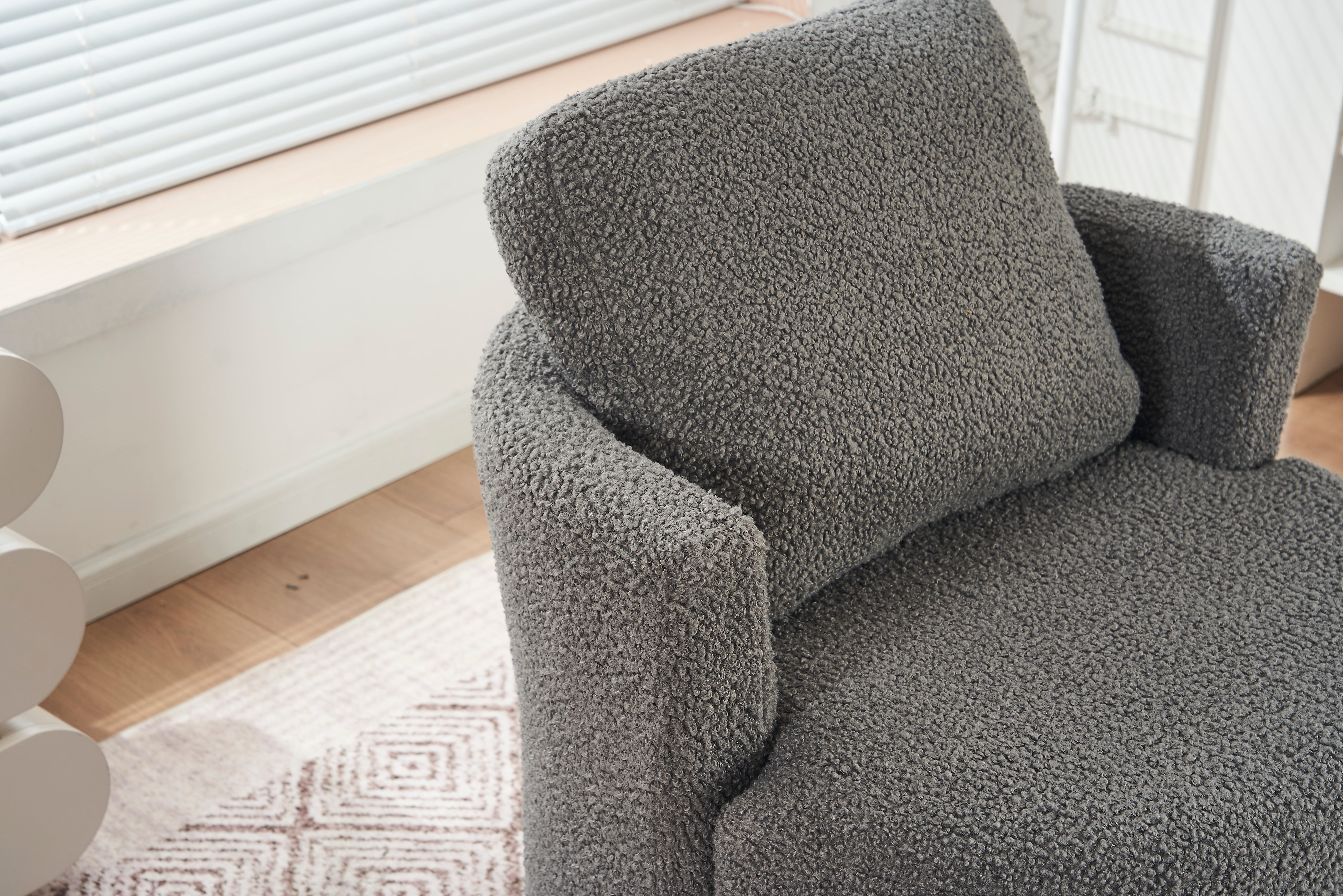 Teddy Swivel Armchair: Back Cushion Pillow, Thick Foam Pad, Medium Grey