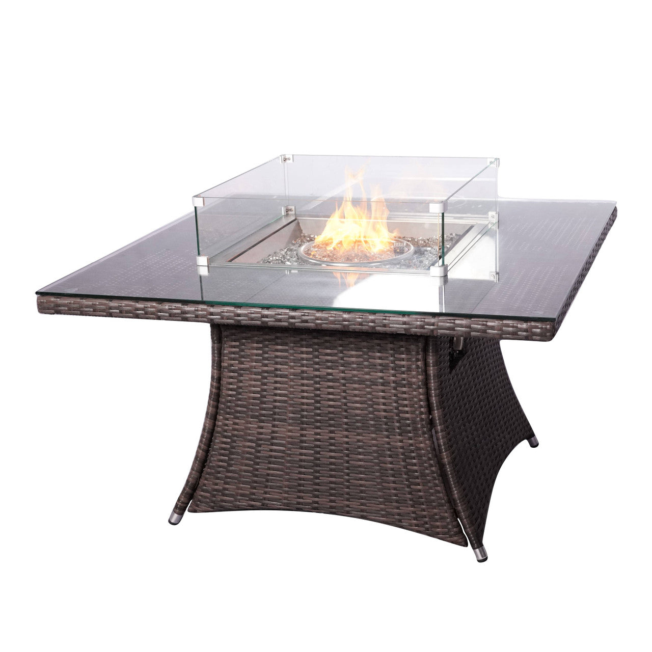 Hampton 4-Seat Outdoor Fire Pit Set - Square Fire Pit Table (PAG-1104+1122-BR)