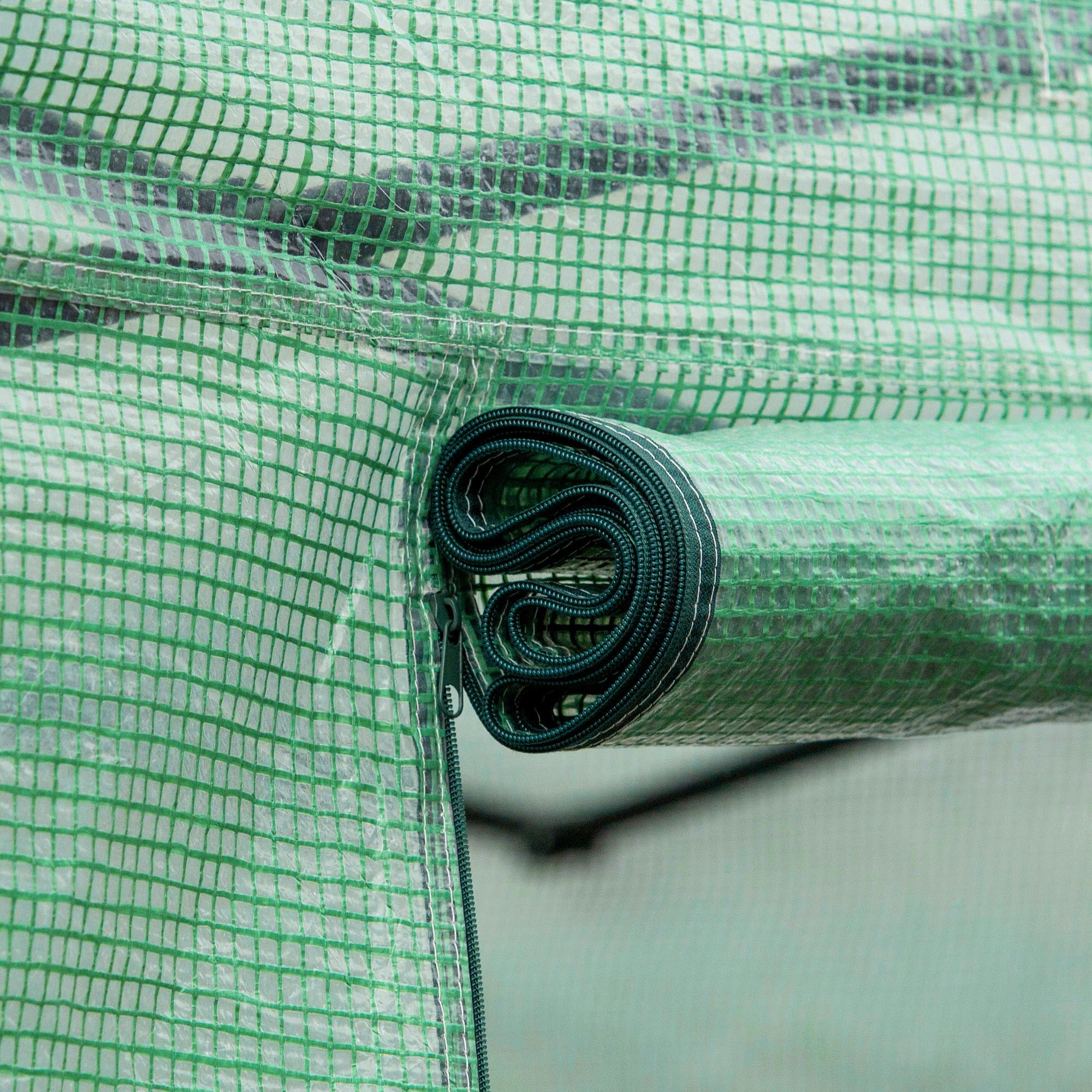 Polytunnel Greenhouse Grow House with Roll-up Sidewalls, Zipped Door and 8 Windows, Green