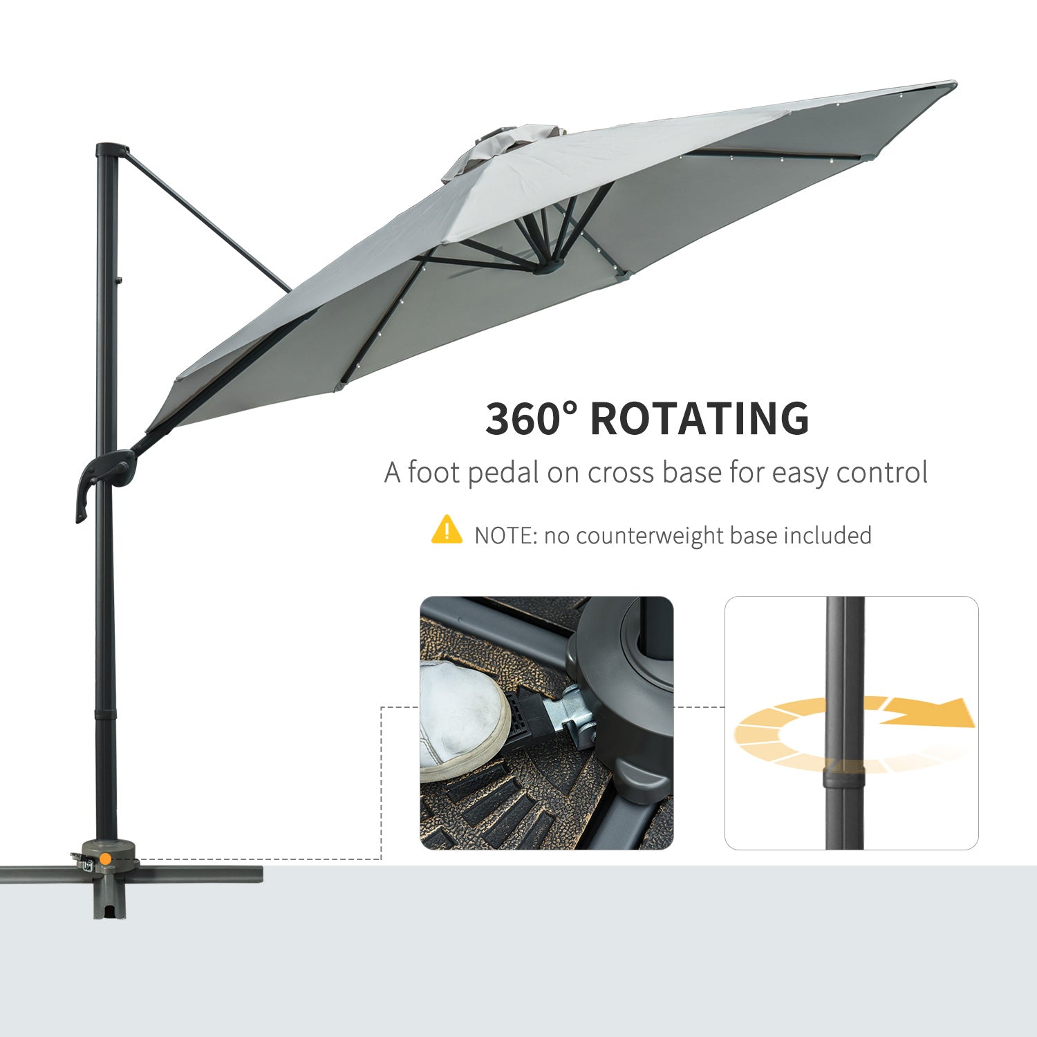 LED Cantilever Parasol, 3m with Solar Lights, Grey