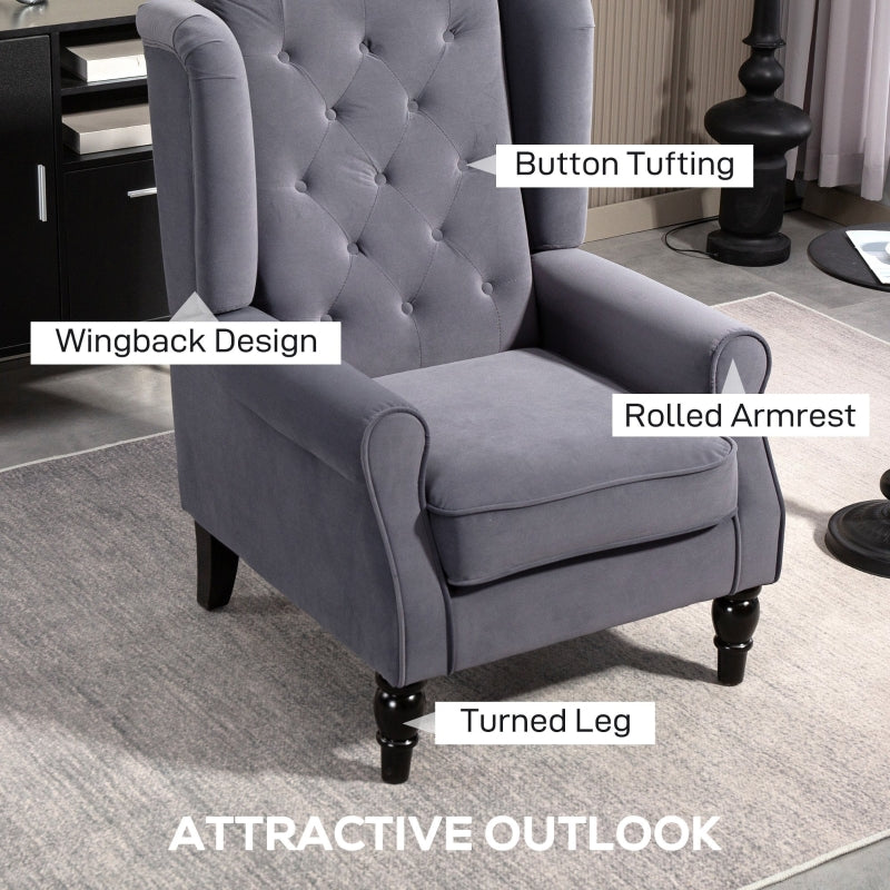 Wingback Accent Chair, Button Tufted Occasional Chair, Charcoal Grey