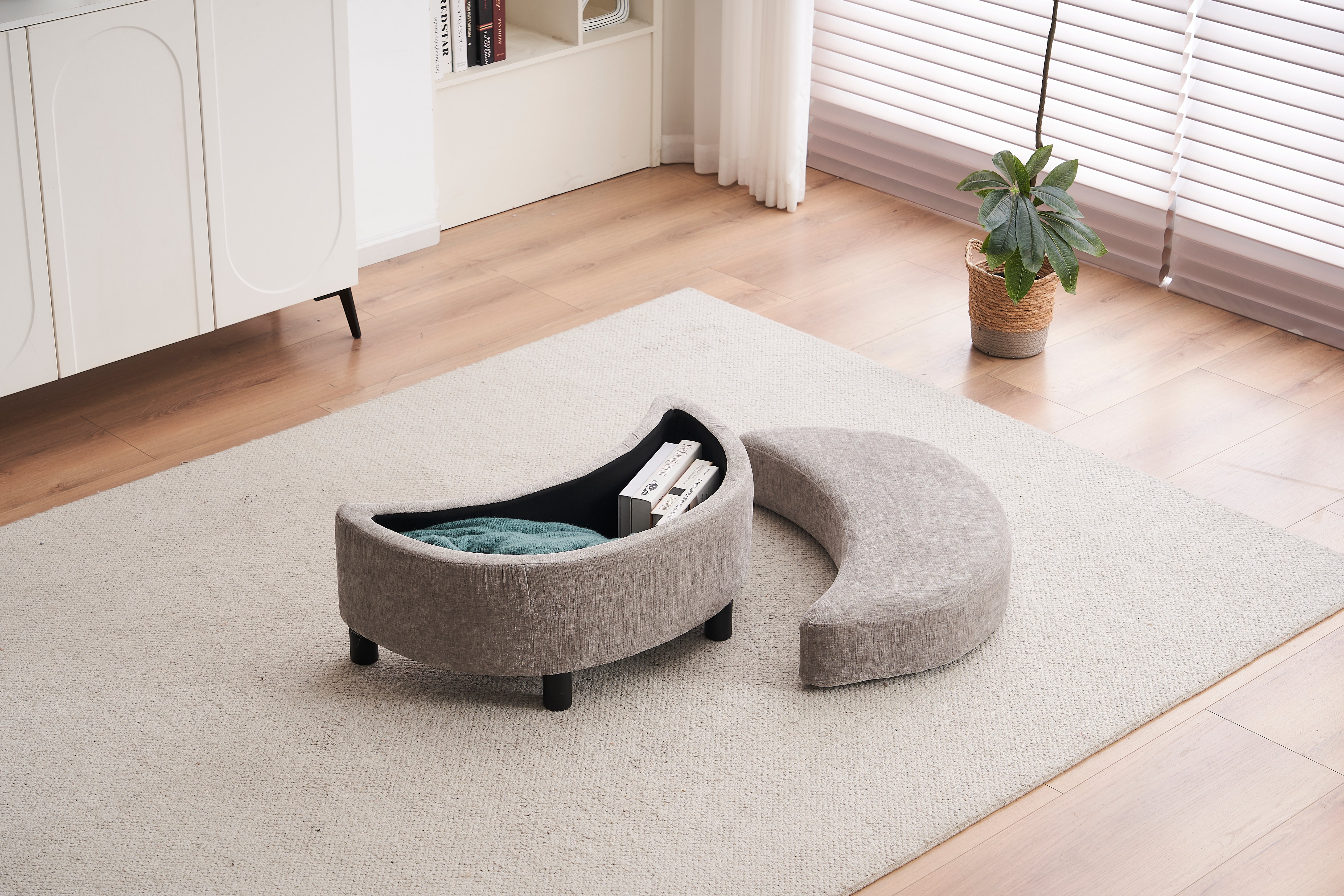 Chenille Swivel Armchair with 3 Back Cushion Pillow and Ottoman Crescent Stool