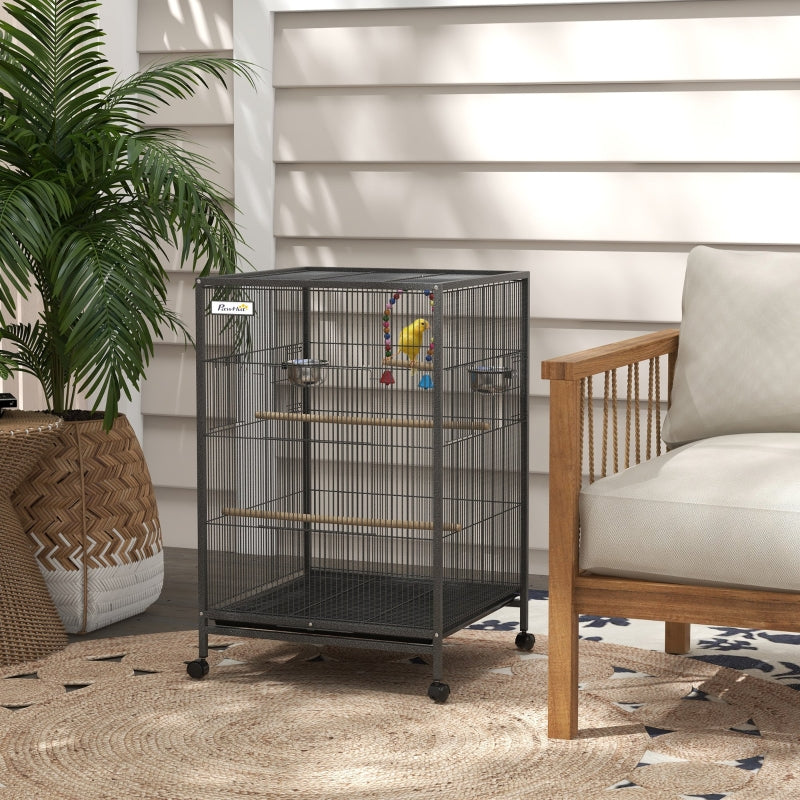 Bird Cage, Budgie Cage with Rolling Stand, Grey