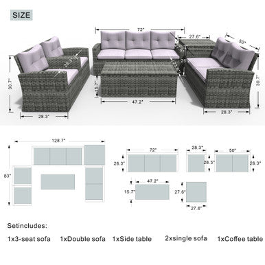 7-Seater Outdoor Sofa Set with Storage Box - PAS-1503-GR