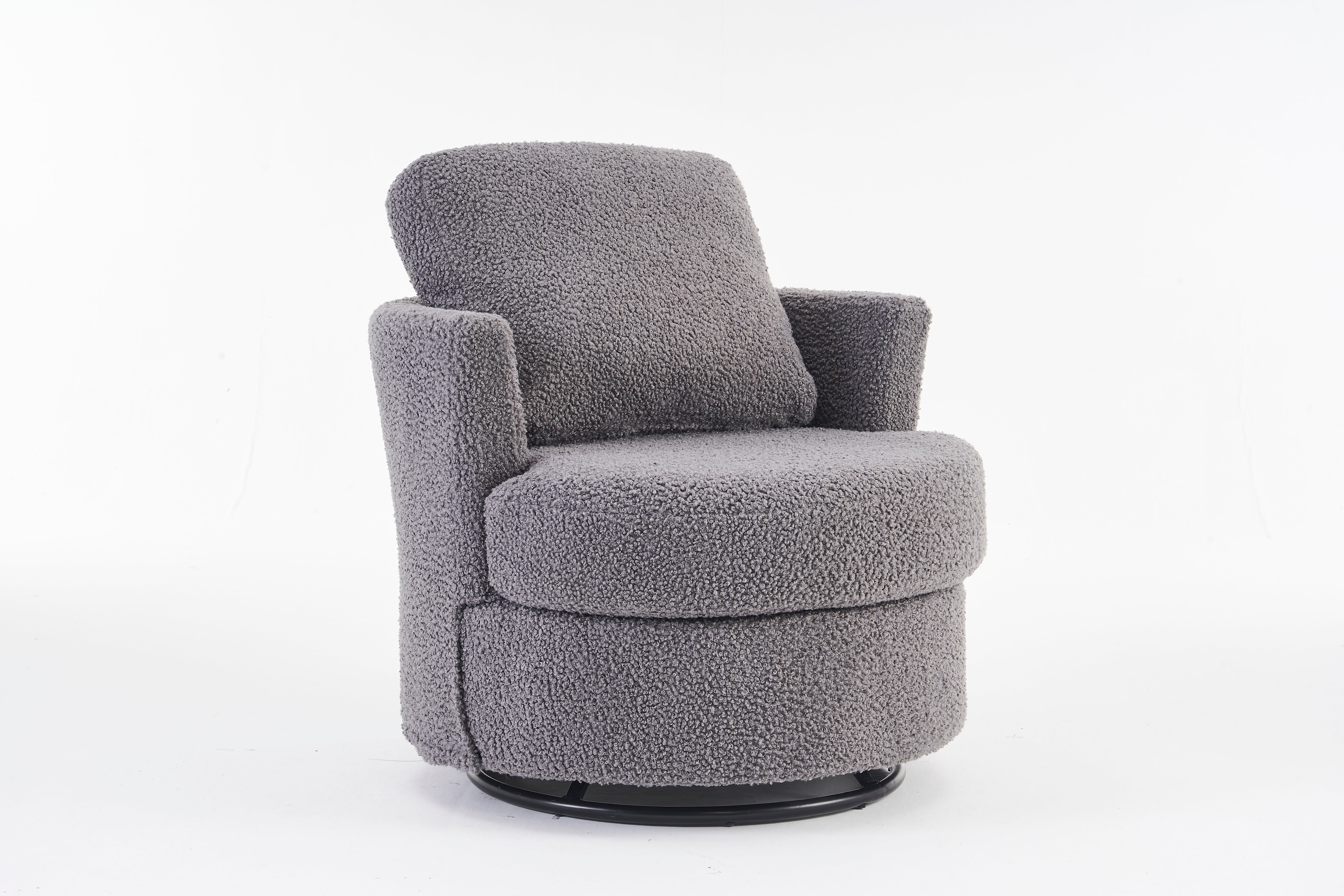Teddy Swivel Armchair: Back Cushion Pillow, Thick Foam Pad, Medium Grey