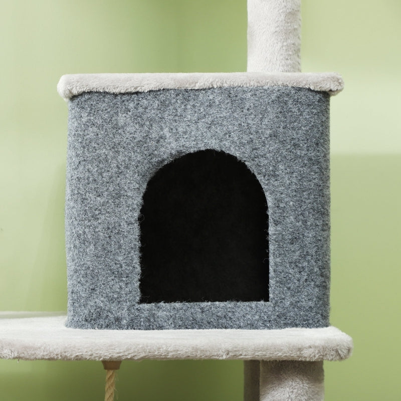 Cat Tree 132cm, with Scratching Posts, Pad, Cat Bed, Cat House, Jumping Platform, Grooming Brush, Anti-Tip Kit, Light Grey