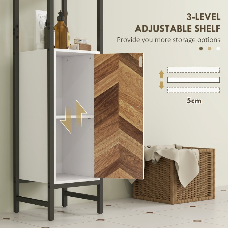 Tall Bathroom Cabinet, 3-Shelf Slim Storage Adjustable, White/Walnut