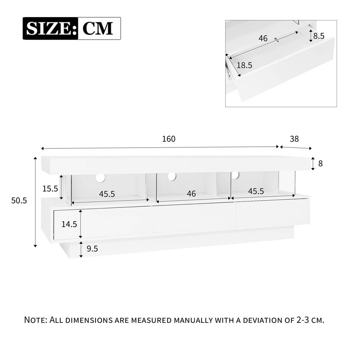 High Gloss LED TV Stand 160cm – 3 Drawers and 3 Open Storage Spaces, Living Room or Bedroom