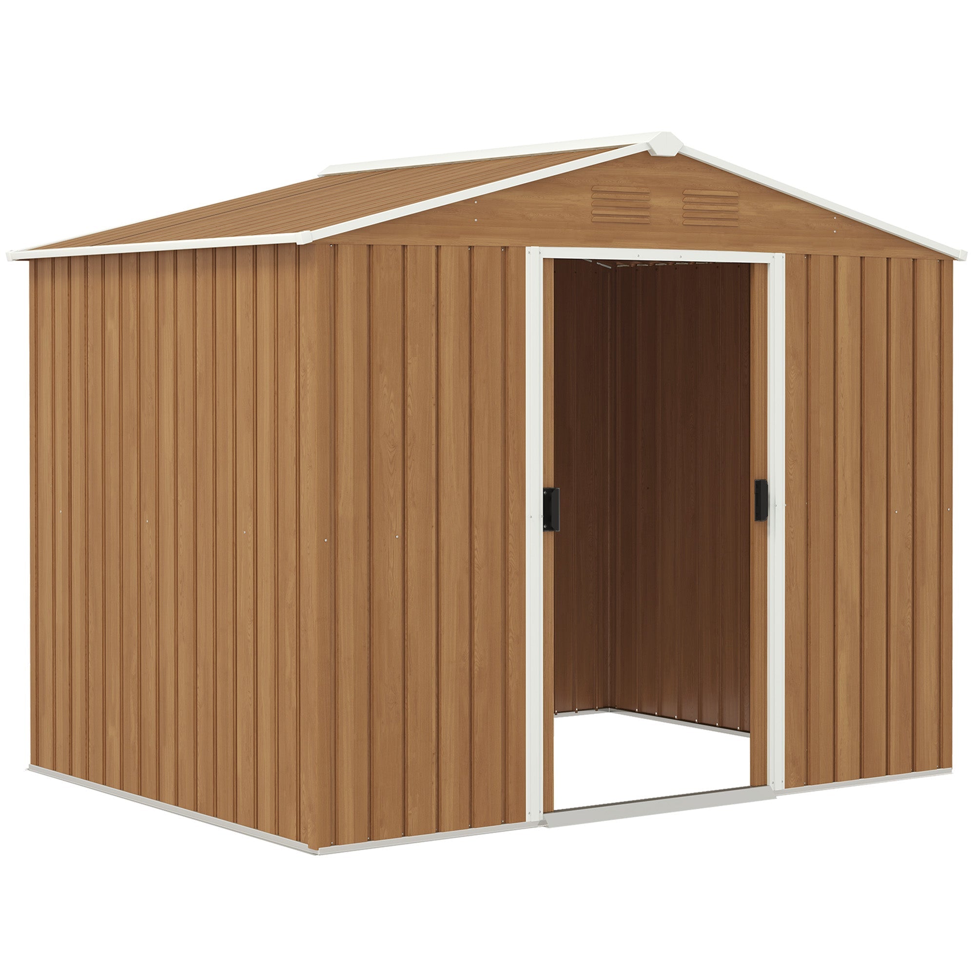 Galvanised Steel Shed, Double Door - Brown