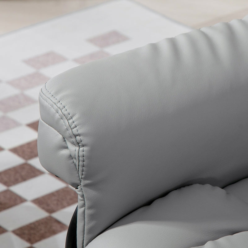 360¡ã Swivel Recliner Chair with Footstool, Manual Recliner Armchair, PU Leather Light Grey