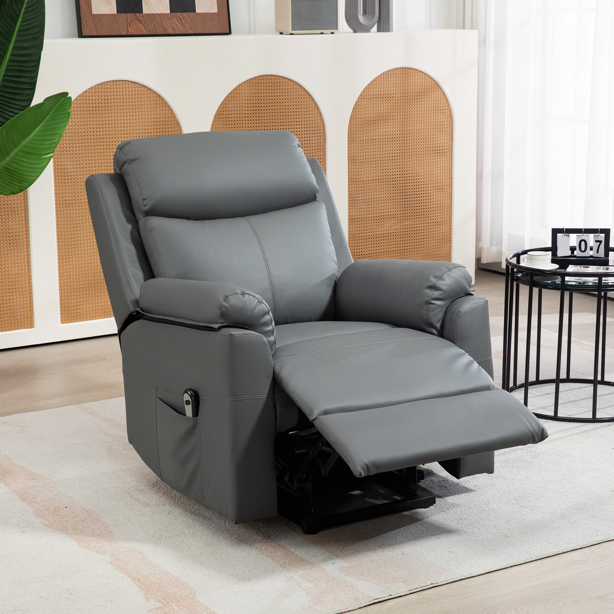 Electric Riser Recliner Chair with 70¡ã Recline, Faux Leather Charcoal Grey