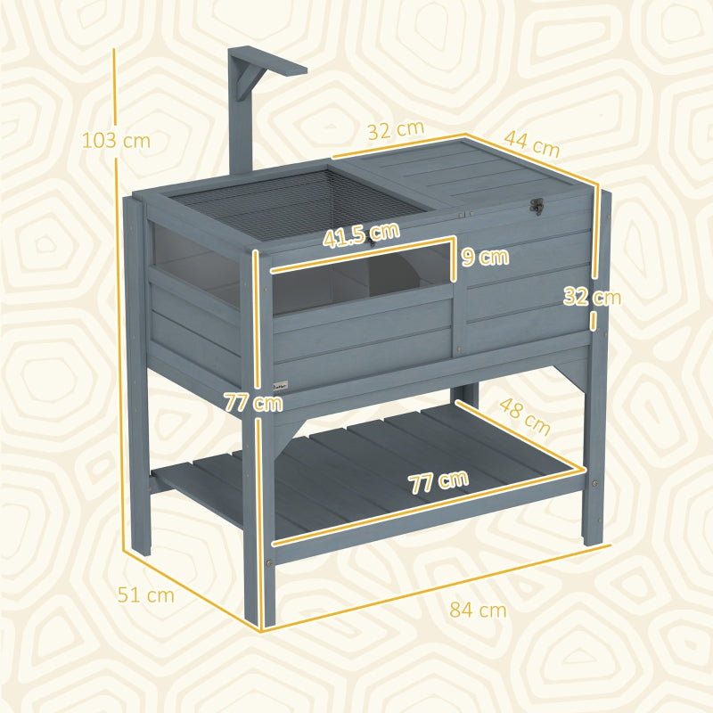 Wooden Tortoise House, Shelter Run Shelf Lamp Holder Tray, Grey